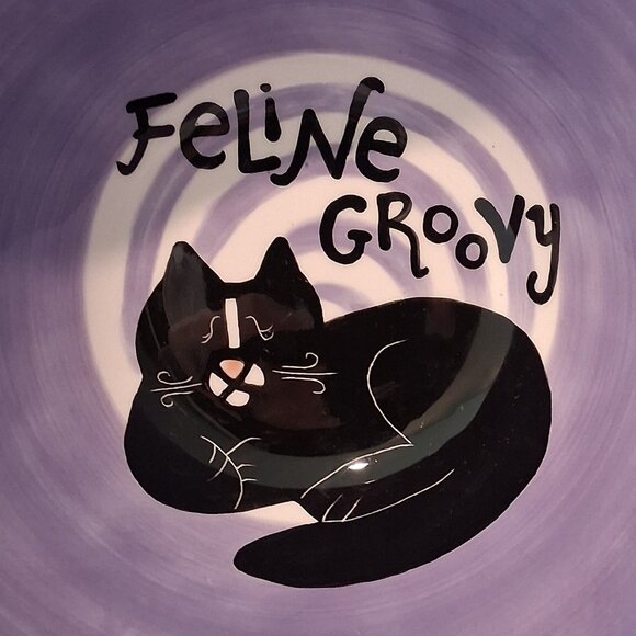 Lorrie Veasey Our Name is Mud Purple Paisley Feline Groovy Bowl - Picture 2 of 14